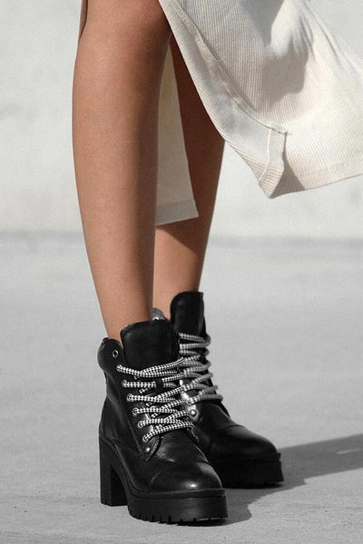 Lace Up Chunky Heels Ankle Boots