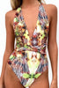 Print Lace Up One Piece Swimwear