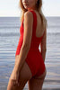 Solid V Neck One Piece Swimwear