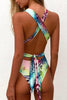 Print Lace Up One Piece Swimwear