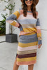 Colorful Stripe Sweater Skirts Set