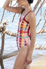 Button Plaid Backless One Piece Swimwear