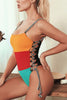 Color Block Lace Up Swimwear