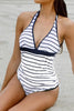 Stripe Halter Neck Backless One Piece Swimwear