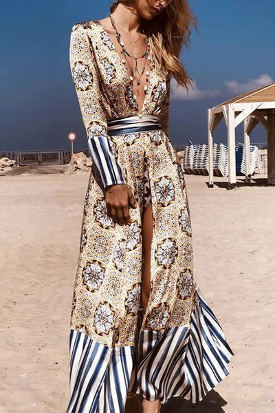 Bohemia Print Stripe Belted Cardigan