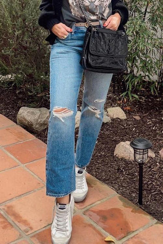 Broken Hole Straight Leg Jeans