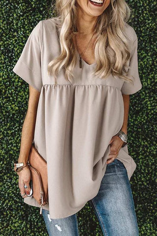 Solid V Neck Short Sleeve T Shirt