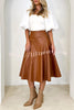 The Karina Faux Leather High Waist Swing Midi  Skirt