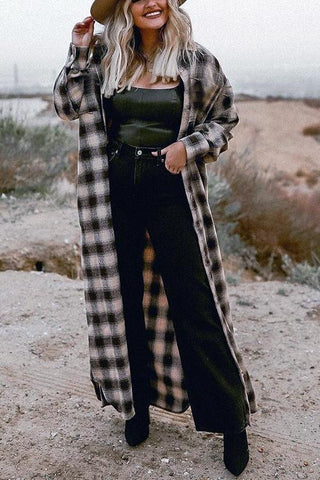 Single Breasted Plaid Long Shirt Coat