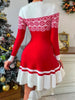 Christmas Empire Floral Printed Contrast Color Sweater Mini Dresses