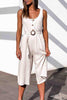 Button U Neck Sleeveless Belted Jumpsuit