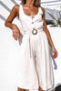 Button U Neck Sleeveless Belted Jumpsuit