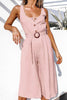 Button U Neck Sleeveless Belted Jumpsuit