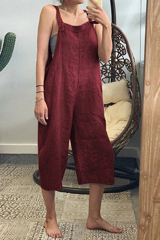 Solid Pockets Loose Capri Overall