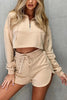 Zipper Drawstring Hoodie Shorts Set