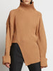 Fashion Irregularity Asymmetric Solid Color High-Neck Sweater Tops