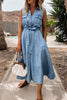 Casual Solid Frenulum With Belt Turndown Collar Pencil Skirt Dresses