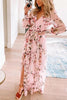 Button Puff Sleeve Belted Maxi Dress