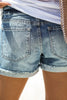 Casual Solid Ripped Mid Waist Regular Denim Shorts