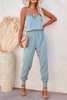 Lace V neck Pockets Jogger Jumpsuits
