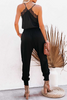 Lace V neck Pockets Jogger Jumpsuits