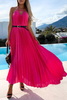 Pleated Halter Neck Backless Maxi Dress