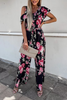 Floral Ruffles One Shoulder Belted Jumpsuits