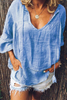Solid V Neck Seven Sleeve Blouse