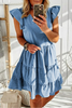 Casual Dot Flounce V Neck Cake Skirt Dresses