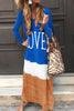 Fashion Casual Print Patchwork Contrast V Neck Long Sleeve Dresses