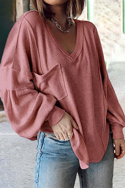 Casual Solid Solid Color V Neck Tops(8 Colors)