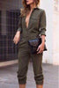 Casual Solid Pocket Turndown Collar Loose Jumpsuits