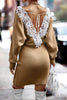 Elegant Patchwork Lace Frenulum V Neck A Line Dresses(6 Colors)