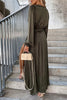 Elegant Frenulum With Belt Solid Color V Neck Long Sleeve Dresses(3 Colors)