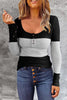 Casual Gradual Change Color Block Patchwork Buttons O Neck T-Shirts