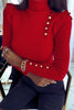 Solid Buttons Half A Turtleneck Tops
