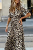 Casual Leopard Buttons V Neck A Line Dresses
