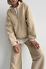 Casual Solid Zipper Turndown Collar Long Sleeve Two Pieces