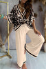 Casual Print Patchwork V Neck Three Quarter Two Pieces