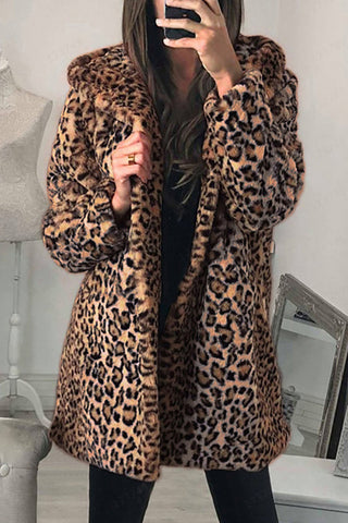 Casual Daily Leopard Printing Hooded Collar Outerwear