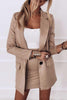 Celebrities Elegant Solid Pocket Turn-back Collar Long Sleeve Two Pieces(3 Colors)