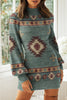 Work Print Patchwork Mandarin Collar One Step Skirt Dresses