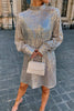 Elegant Solid Sequins Mandarin Collar One Step Skirt Dresses