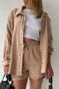 Casual Simplicity Solid Fold Turndown Collar Long Sleeve Two Pieces(6 Colors)