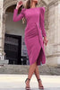 Casual Solid Slit Solid Color O Neck Irregular Dress Dresses