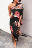 Casual Vacation Print Patchwork Oblique Collar Irregular Dress Dresses(17 Colors)