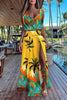 Casual Vacation Print Patchwork Frenulum V Neck Sleeveless Two Pieces
