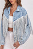 Casual Solid Tassel Patchwork Turndown Collar Long Sleeve Loose Denim Jacket