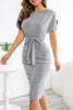 Casual Elegant Solid Bandage Sequined O Neck Wrapped Skirt Dresses