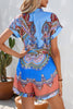 Casual College National Totem Print Patchwork Frenulum O Neck Loose Jumpsuits